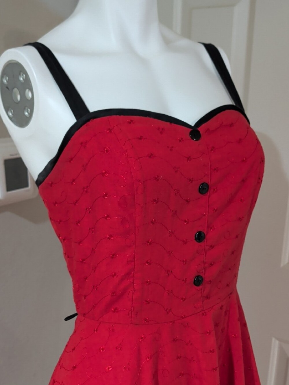 Vintage Stop Staring Red Fit-and-Flare Midi Dress w/ Black Trim Retro Women's M - Picture 2 of 9